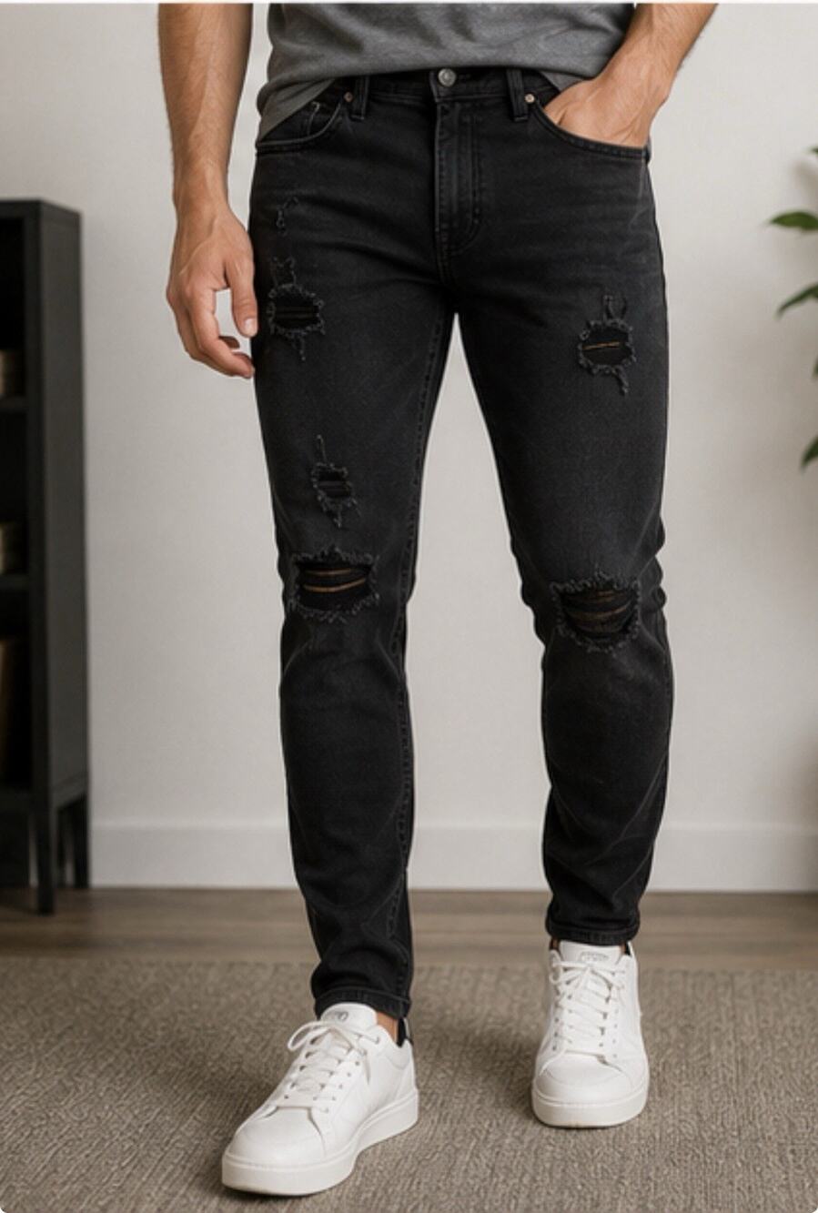 Abercrombie & Fitch Rustin Athletic Slim Jeans Men’s 31x30 Black Distressed